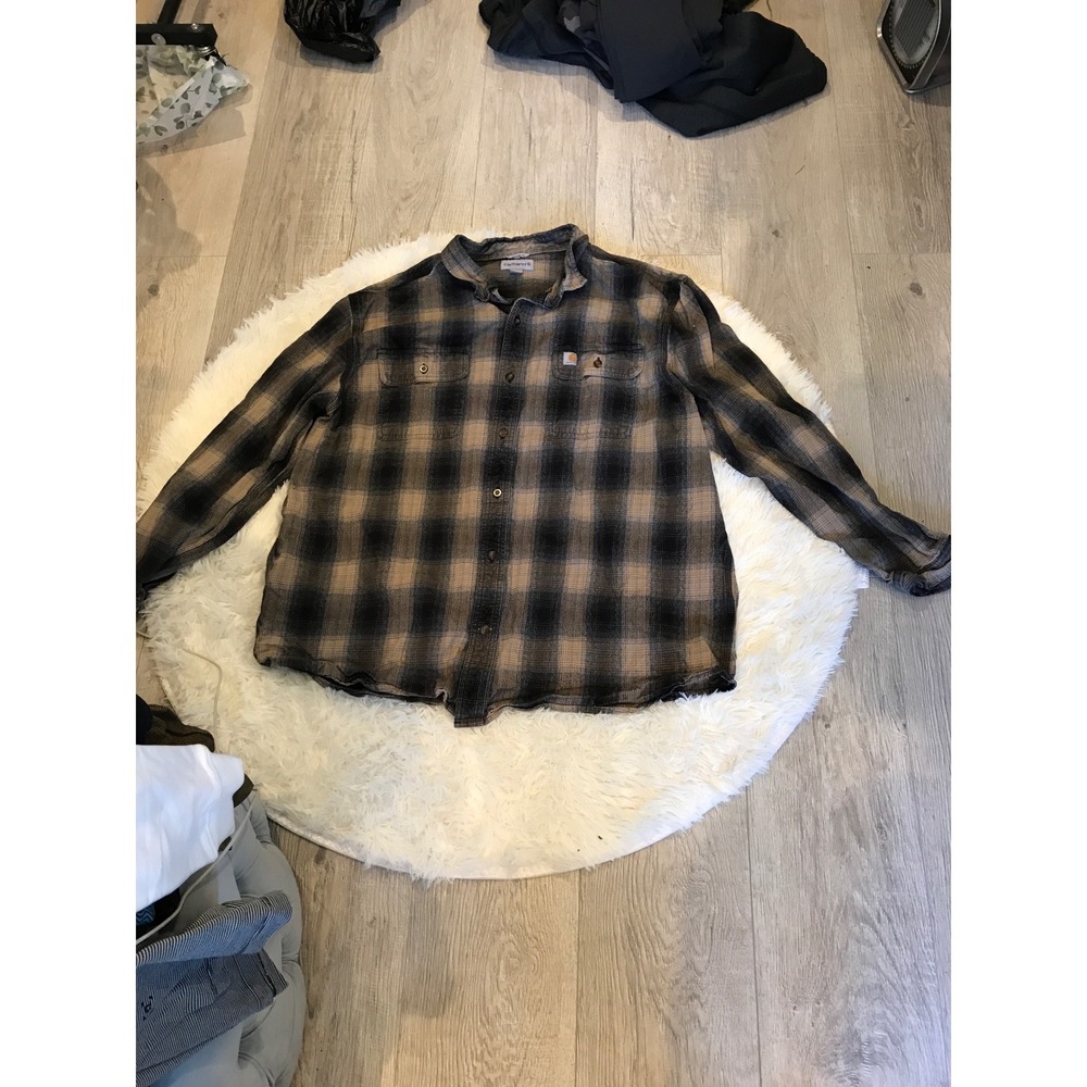 Carhartt Mens 2XL Original Fit Plaid Button Down Shirt Brown 104451